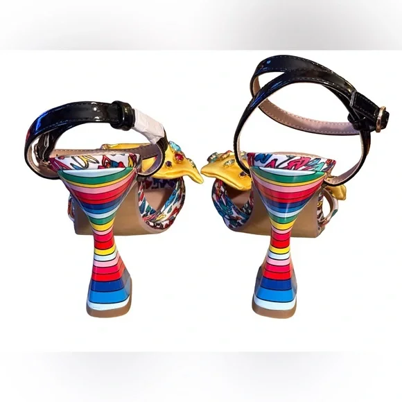 Betsey Johnson NWT Sz 8.5 Whimsical Colorful Heels & Yellow Rhinestone Bow (126) - Picture 10 of 12